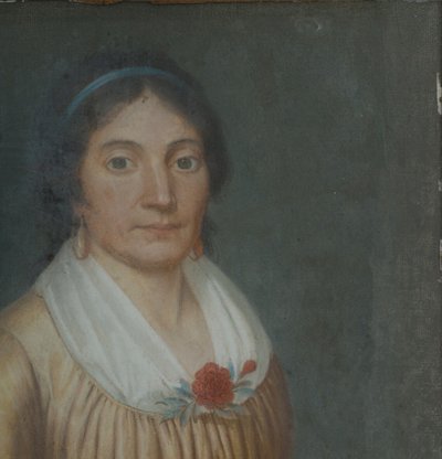 Pastell auf Leinwand, Porträt einer Frau, die auf einem Sessel sitzt, Anfang des 19. Jahrhunderts