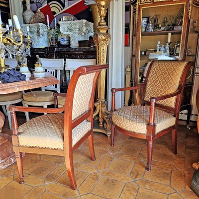 Directoire armchairs, mahogany, reversed back, circa 1800