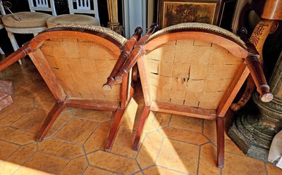 Directoire armchairs, mahogany, reversed back, circa 1800