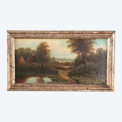 English Landscape, Oil Painting on Canvas, 19th Century