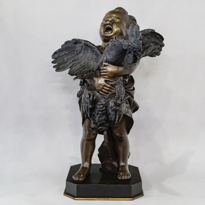 Sculpture - L'Enfant Au Coq , Adriano CECIONI (1838-1886) - Bronze