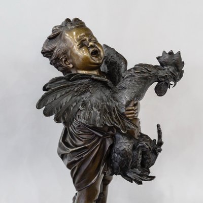 Sculpture - The Child With The Rooster , Adriano Cecioni (1838-1886) - Bronze