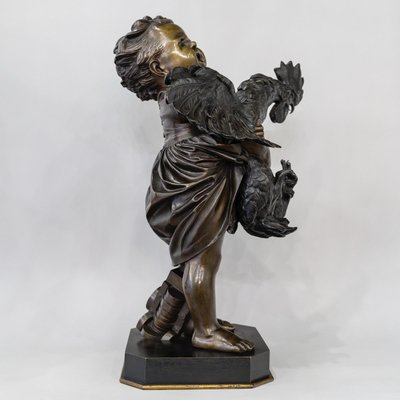 Sculpture - L'Enfant Au Coq , Adriano CECIONI (1838-1886) - Bronze