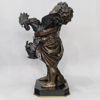 Sculpture - The Child With The Rooster , Adriano Cecioni (1838-1886) - Bronze