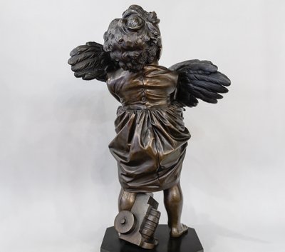 Sculpture - The Child With The Rooster , Adriano Cecioni (1838-1886) - Bronze