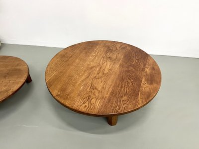 Pair of large modernist tripod coffee tables