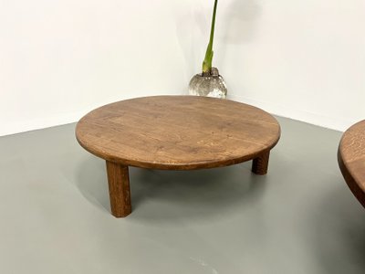 Pair of large modernist tripod coffee tables