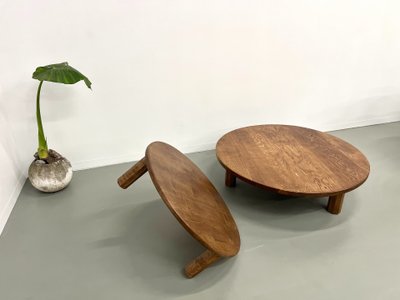 Pair of large modernist tripod coffee tables