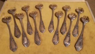 12 silver-plated empire-style oyster forks