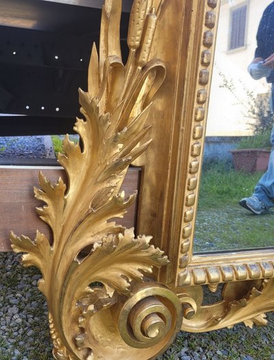 Large Gilded Wood Mirror, Tuscany, Mid-19th Century