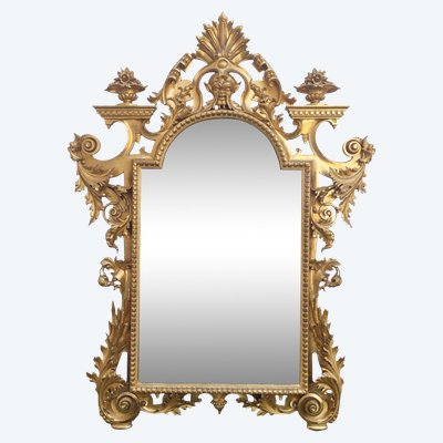 Large Gilded Wood Mirror, Tuscany, Mid-19th Century