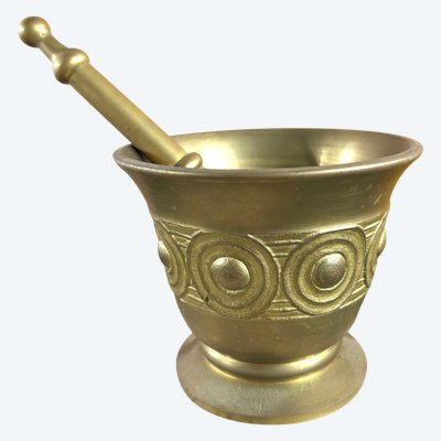 Bronze mortar with pestle – 19th century – Sculpted decoration