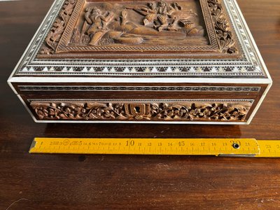 Anglo-Indian carved sandalwood box, 19th century.