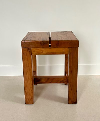 Tabouret brutaliste en bois, Italie années 60