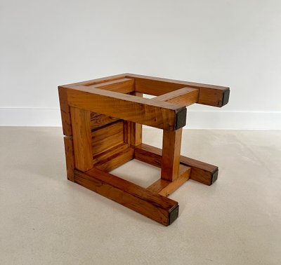 Brutalist wooden stool, Italy, 1960s