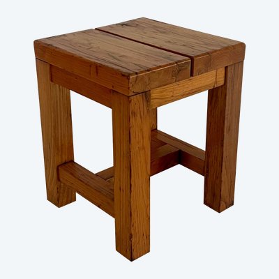 Tabouret brutaliste en bois, Italie années 60