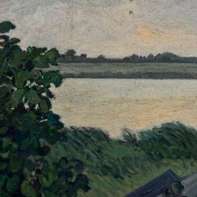 Oil on cardboard The Loire at the Vivier 20th century