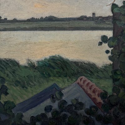 Oil on cardboard The Loire at the Vivier 20th century