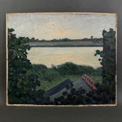 Huile sur carton La Loire au Vivier XXe