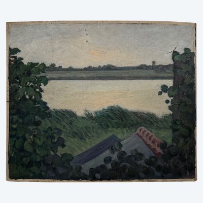 Oil on cardboard The Loire at the Vivier 20th century