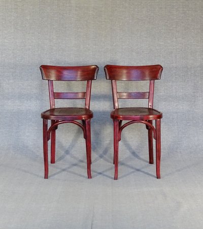 Set of 4 Baumann bistro chairs - 1930 - wooden seat, no Fischel, no Thonet