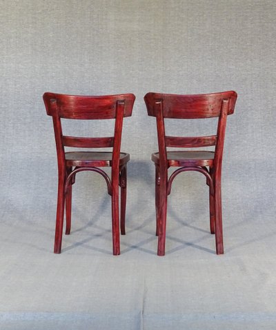 Set of 4 Baumann bistro chairs - 1930 - wooden seat, no Fischel, no Thonet