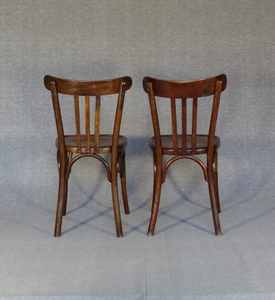 Set of 4 Baumann bistro chairs - 1930 - wooden seat, no Fischel, no Thonet