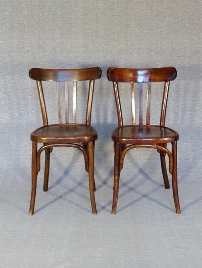 Set of 4 Baumann bistro chairs - 1930 - wooden seat, no Fischel, no Thonet