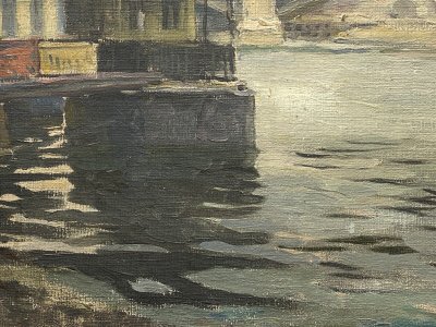 Oil on canvas Paris barges by Louis P. Szanto 1900