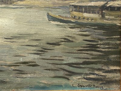 Oil on canvas Paris barges by Louis P. Szanto 1900