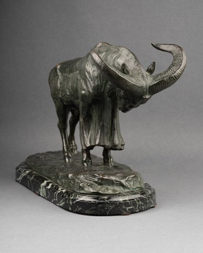 Bronze Sculpture, Charging Mountain Ram, Signed Félix Guis (1887-1972)