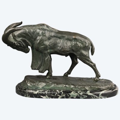 Bronze Sculpture, Charging Mountain Ram, Signed Félix Guis (1887-1972)