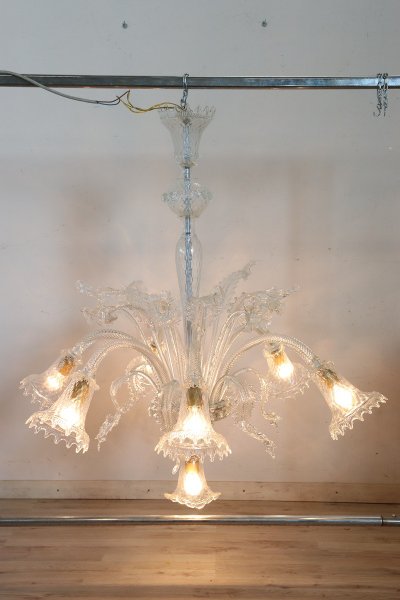 Lampadario in vetro di Murano trasparente, anni '80