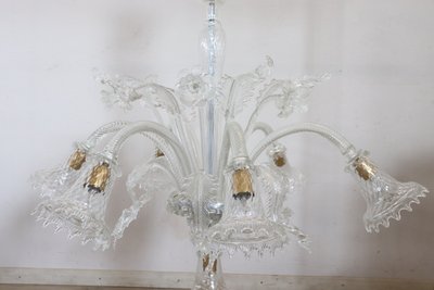 Lampadario in vetro di Murano trasparente, anni '80