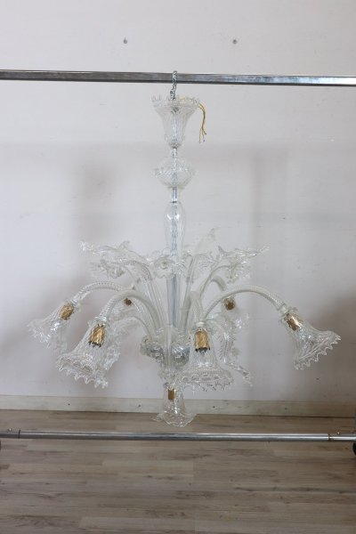 Lustre En Verre De Murano Transparent, 1980s