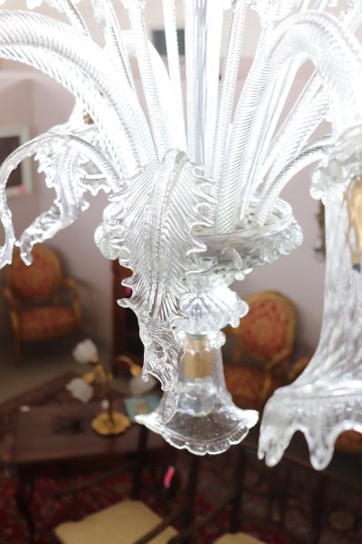 Lustre En Verre De Murano Transparent, 1980s