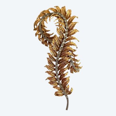 18-carat gold brooch, brilliants and naturalistic design