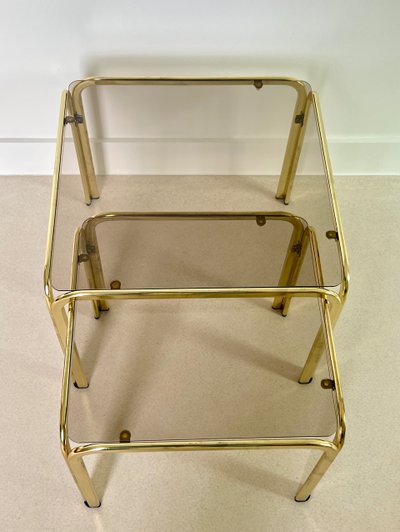 Gold metal side tables, Italy, 1970s