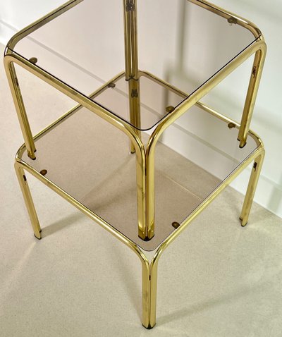 Gold metal side tables, Italy, 1970s