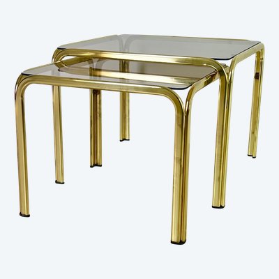 Gold metal side tables, Italy, 1970s