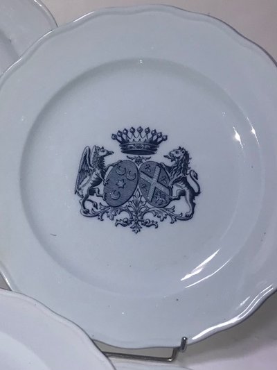 English earthenware plates with heraldic nobility coat of arms, 19th century