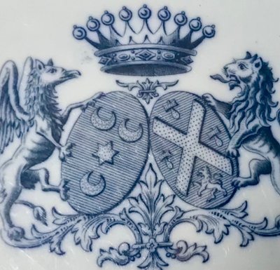 English earthenware plates with heraldic nobility coat of arms, 19th century