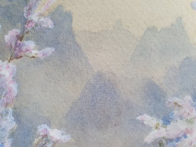 Aquarelle de cerisiers en fleurs d'après E. M. B. Warren