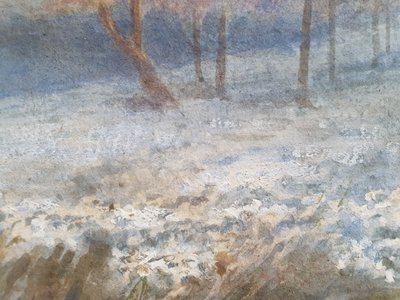 Aquarelle de cerisiers en fleurs d'après E. M. B. Warren