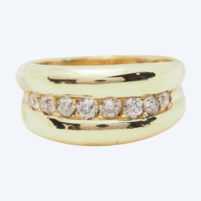 Yellow gold and diamond bangle ring