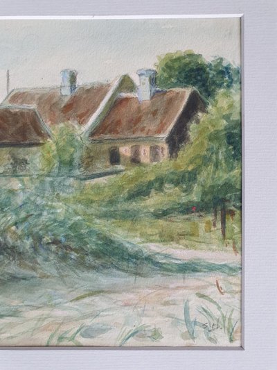 Croquis aquarelle de Skagen, Danemark signé SD pour Svend Danelund