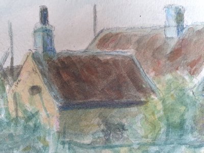 Croquis aquarelle de Skagen, Danemark signé SD pour Svend Danelund