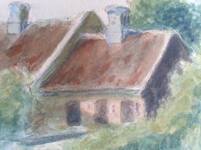 Croquis aquarelle de Skagen, Danemark signé SD pour Svend Danelund