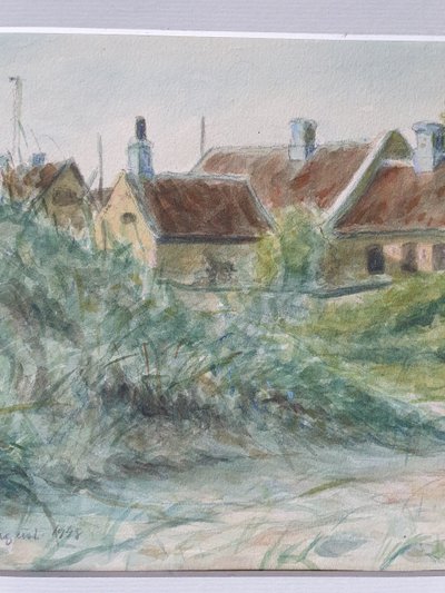 Croquis aquarelle de Skagen, Danemark signé SD pour Svend Danelund