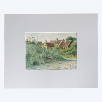 Croquis aquarelle de Skagen, Danemark signé SD pour Svend Danelund